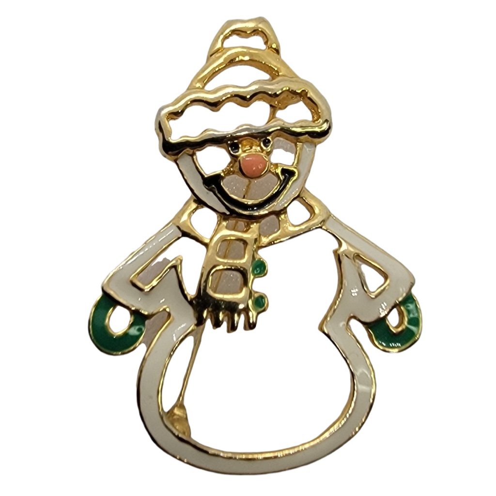 Sfj Gold-Tone Open Modernist Snowman Pin Brooch, Signed
